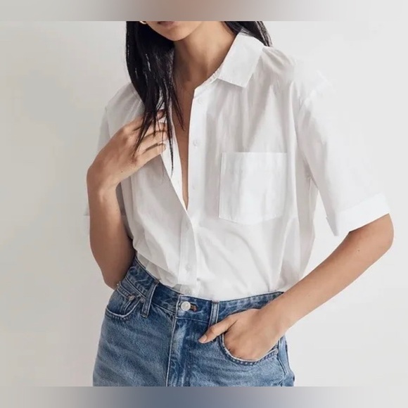 Madewell Tops - Madewell Signature Poplin Short Sleeve Button Down Shirt plus size XS white